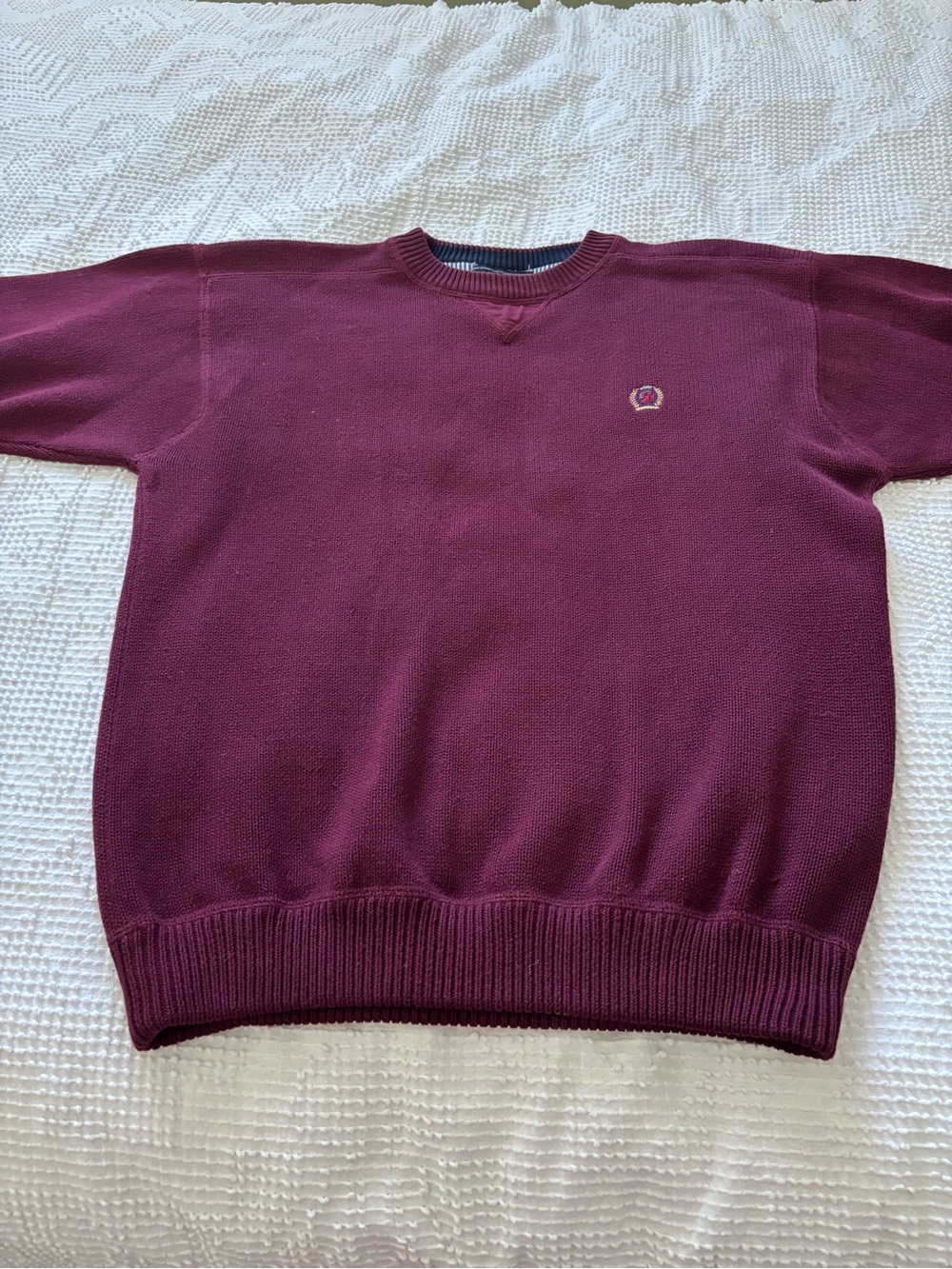 Vintage Tommy Hilfiger 100% Cotton Burgundy Crewneck Sweater L